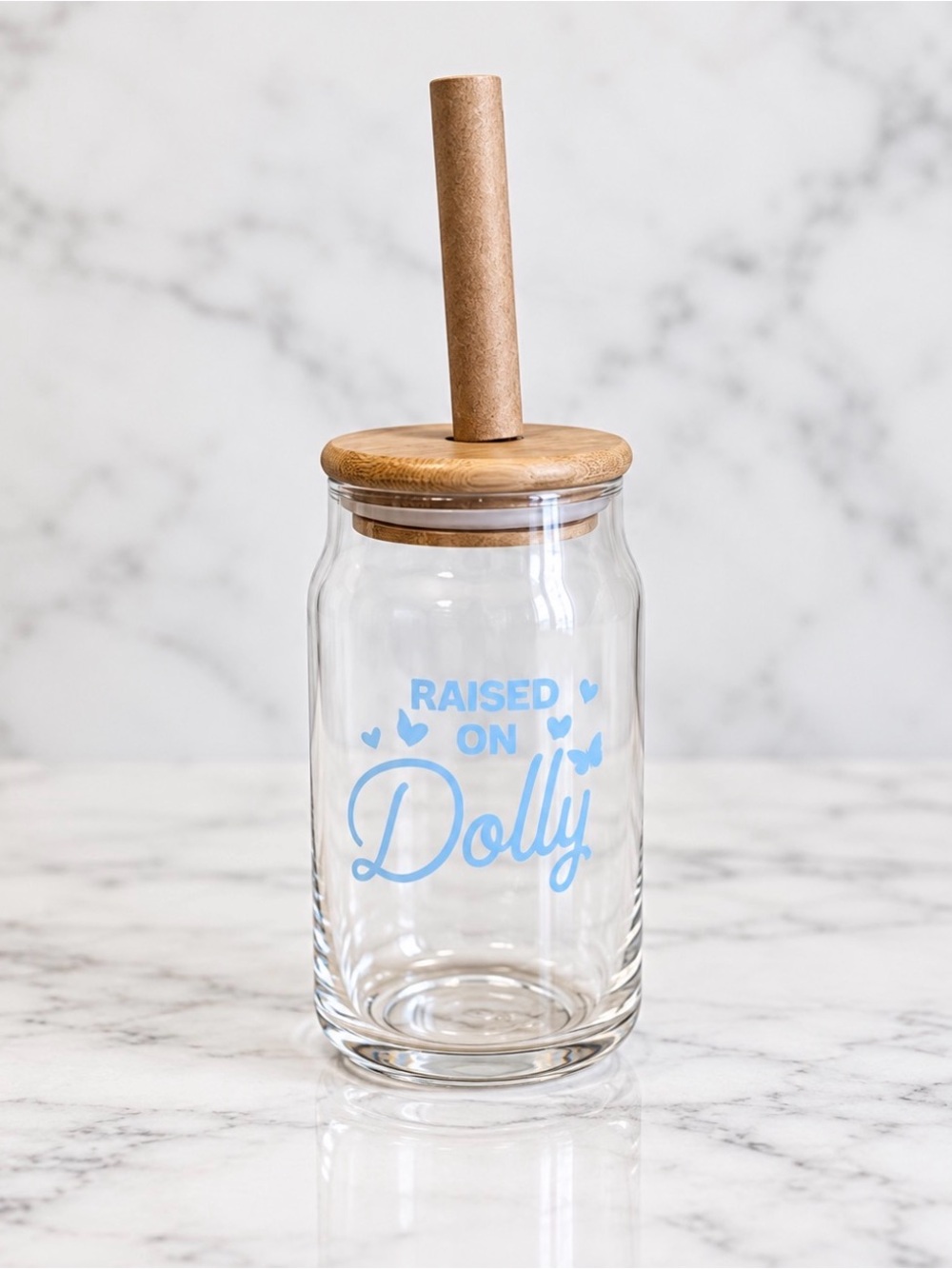 Dolly ‘Raised On Dolly' 16oz Glass Tumbler With Lid And Straw